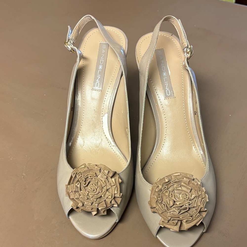 Bandolino Taupe Peep-Toe Slingback Heels